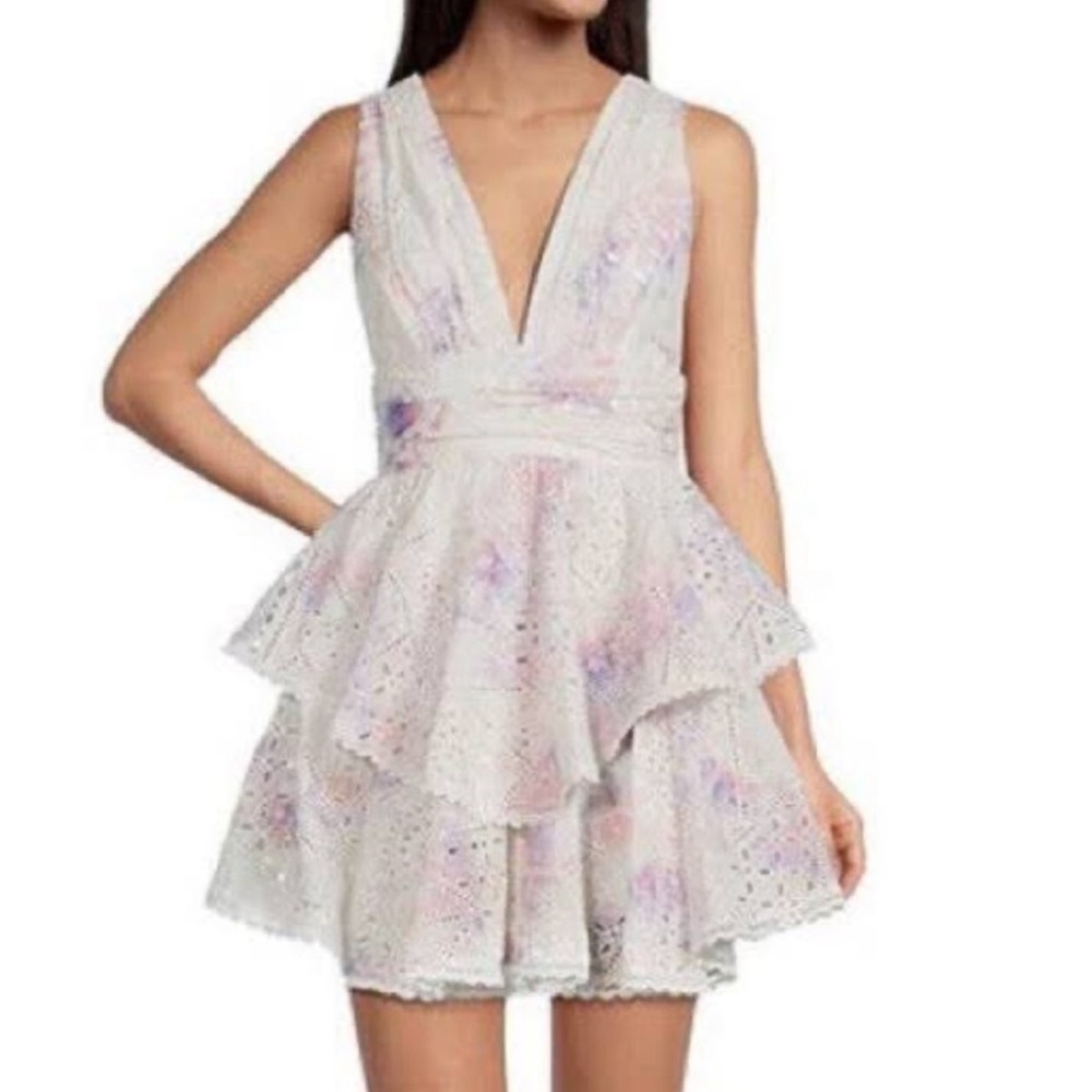 Gianni Bini Christa Eyelet Tiered Tie Dyed Mini Dress NWT